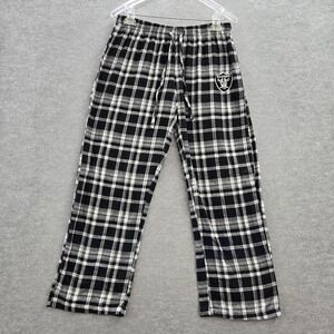 Oakland Raiders Women Pants Medium Black Plaid Pajama Bottoms Logo‎ Drawstring